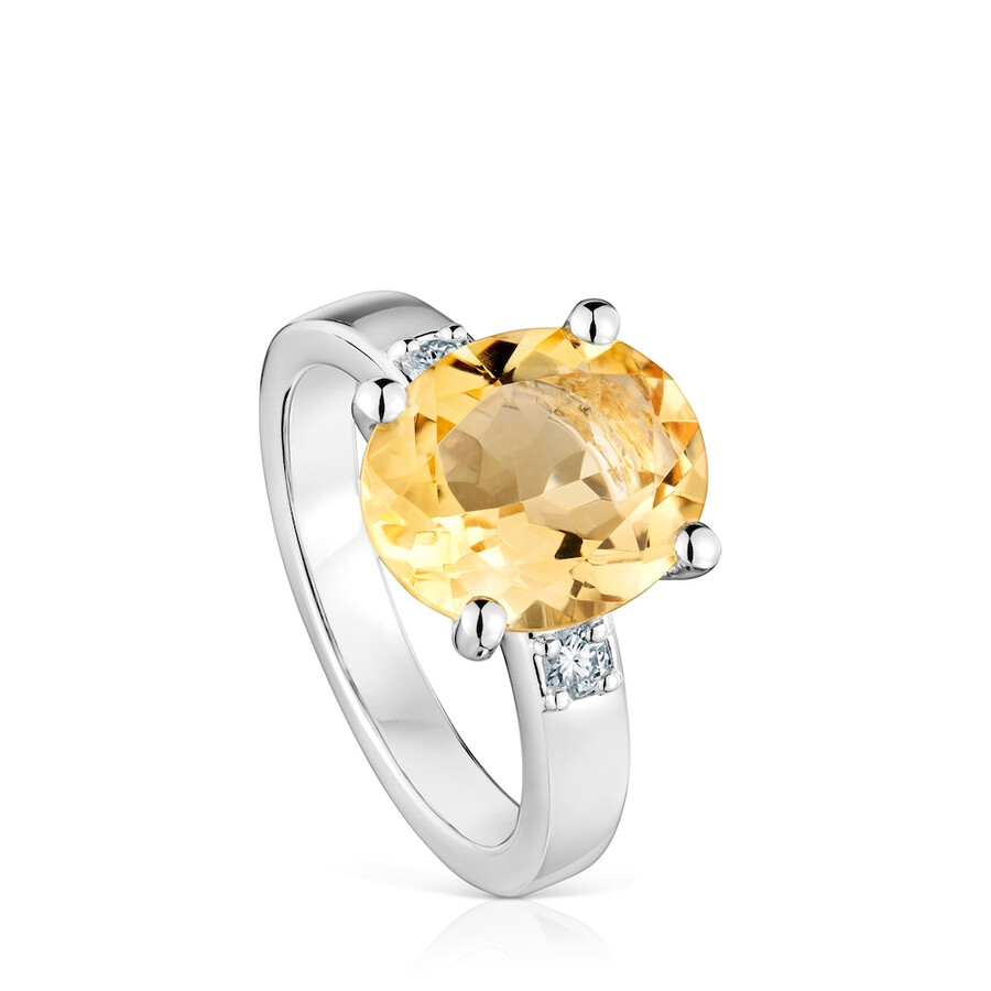 anello basic colors in argento con diamante e citrino