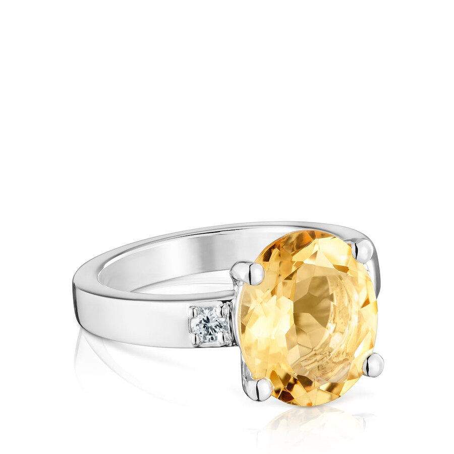 anello basic colors in argento con diamante e citrino