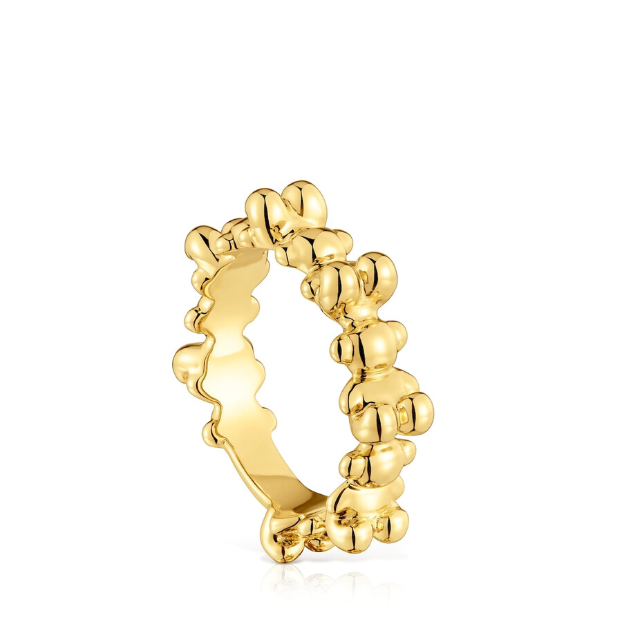 anello medio bold bear con placcatura in oro 18kt su argento e motivi a forma di orso
