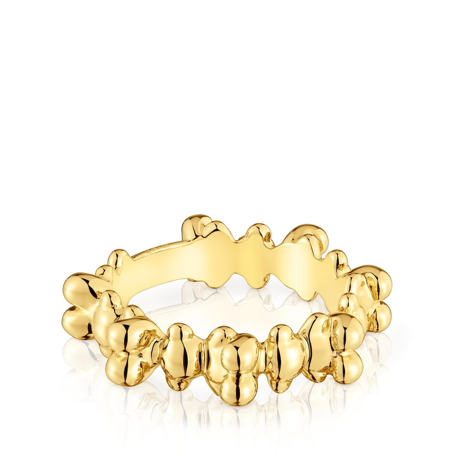 anello medio bold bear con placcatura in oro 18kt su argento e motivi a forma di orso