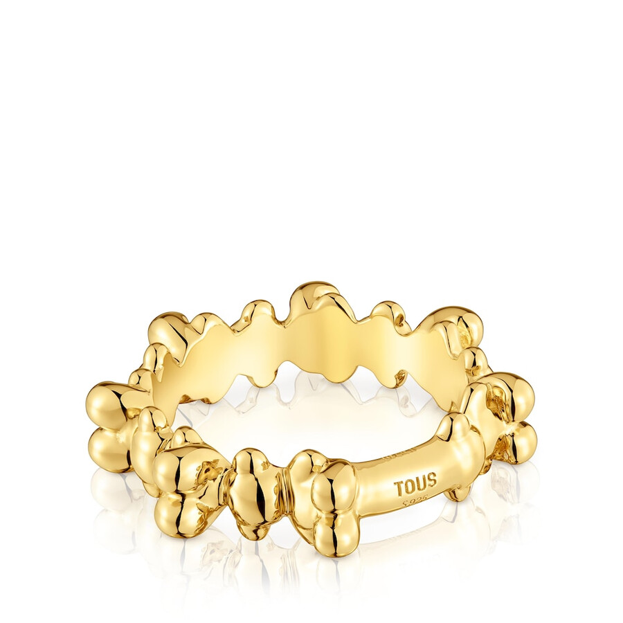 anello medio bold bear con placcatura in oro 18kt su argento e motivi a forma di orso