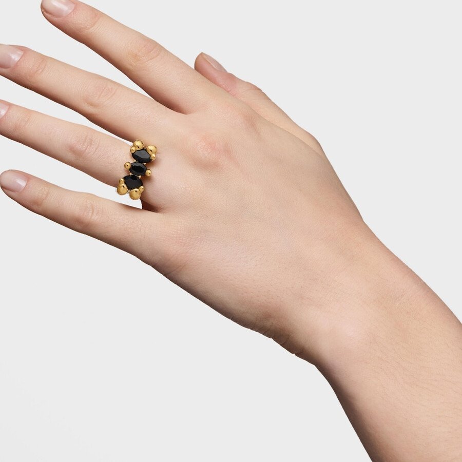 anello con motivo a orso in argento e onice placcato in oro 18kt di medie dimensioni colore orso