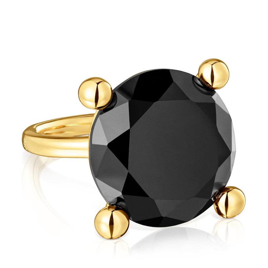 grande anello placcato in oro 18kt su argento e onice colore nero