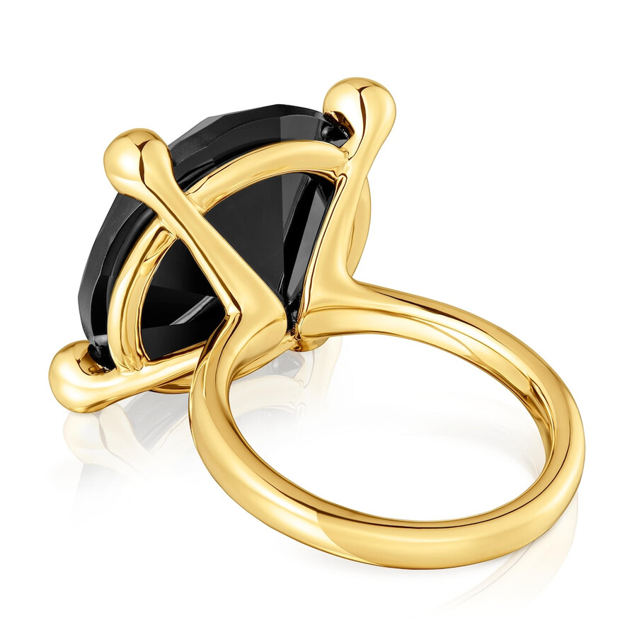 grande anello placcato in oro 18kt su argento e onice colore nero
