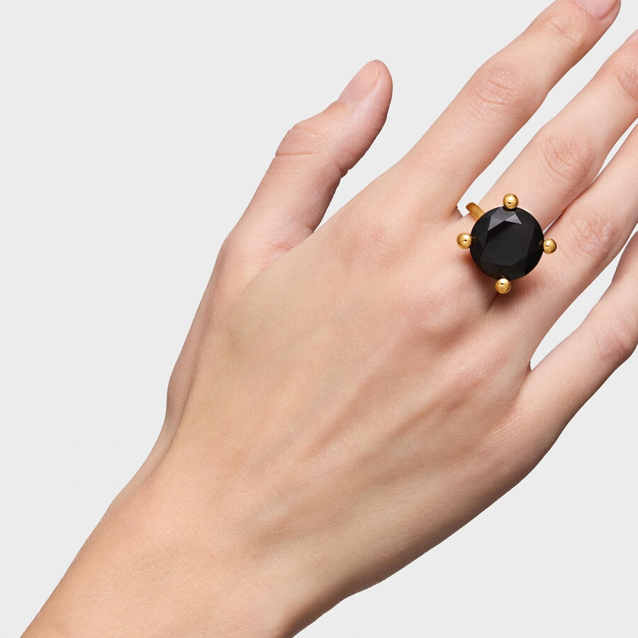 grande anello placcato in oro 18kt su argento e onice colore nero