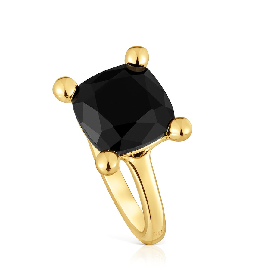 anello placcato in oro 18kt su argento e onice colore nero