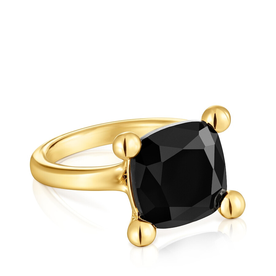 anello placcato in oro 18kt su argento e onice colore nero