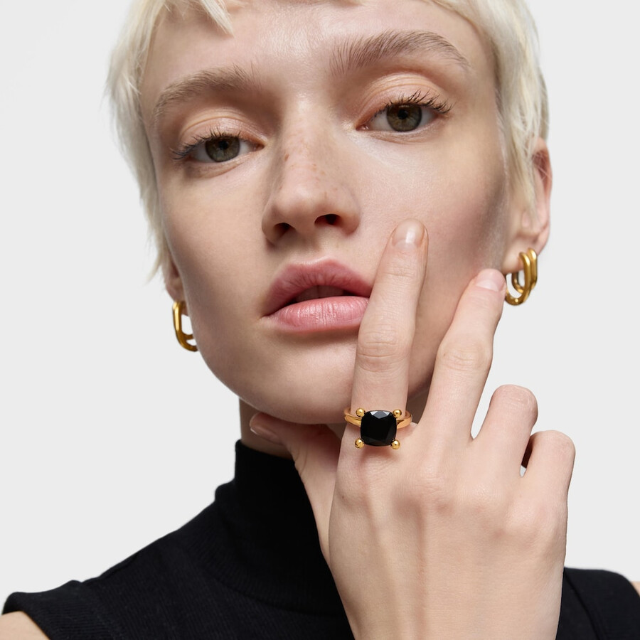 anello placcato in oro 18kt su argento e onice colore nero