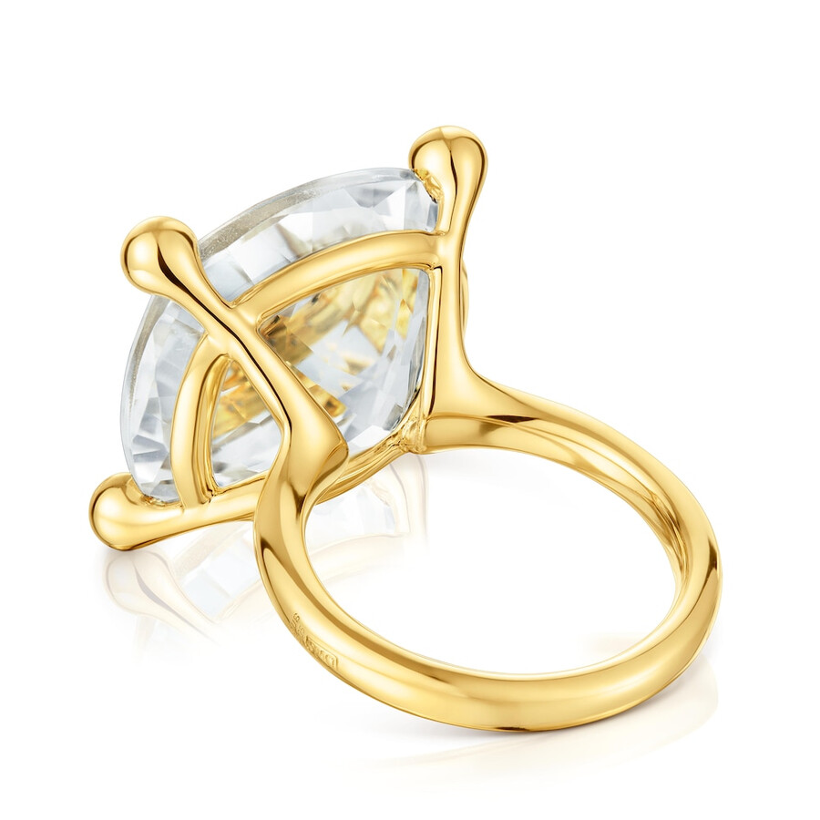 grande anello placcato in oro 18kt su argento e quarzo ialino colore bianco