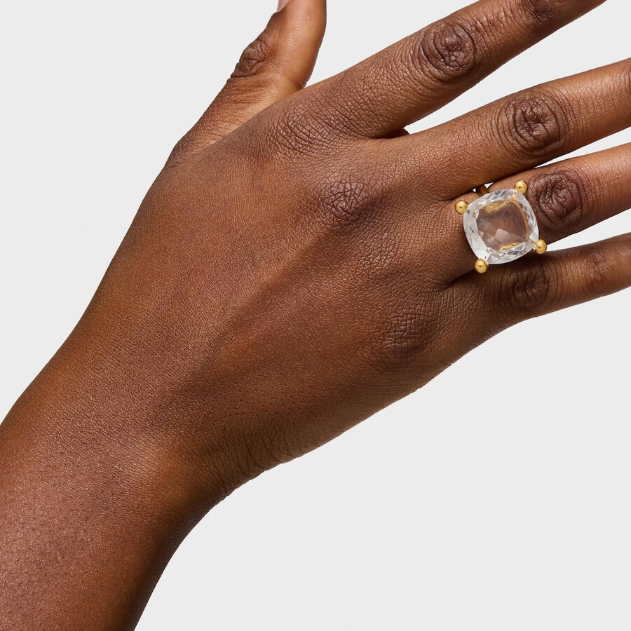 grande anello placcato in oro 18kt su argento e quarzo ialino colore bianco