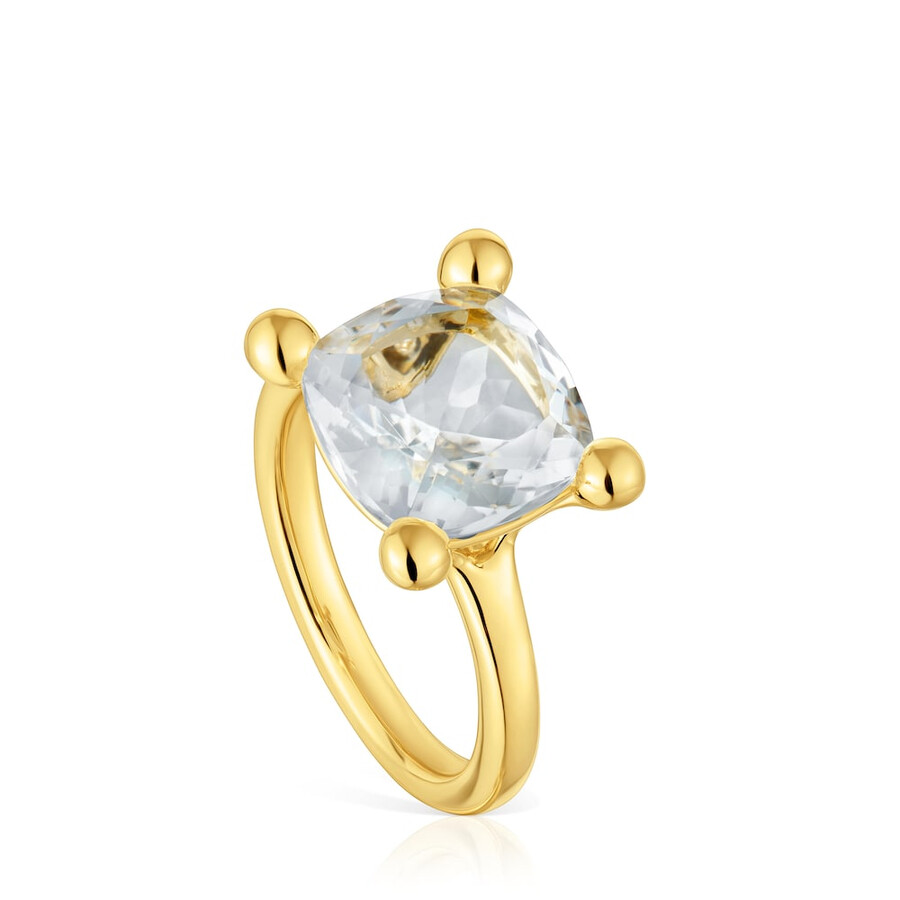 anello medio placcato in oro 18kt su argento e quarzo ialino colore bianco