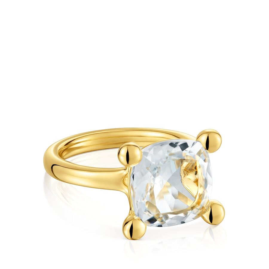 anello medio placcato in oro 18kt su argento e quarzo ialino colore bianco