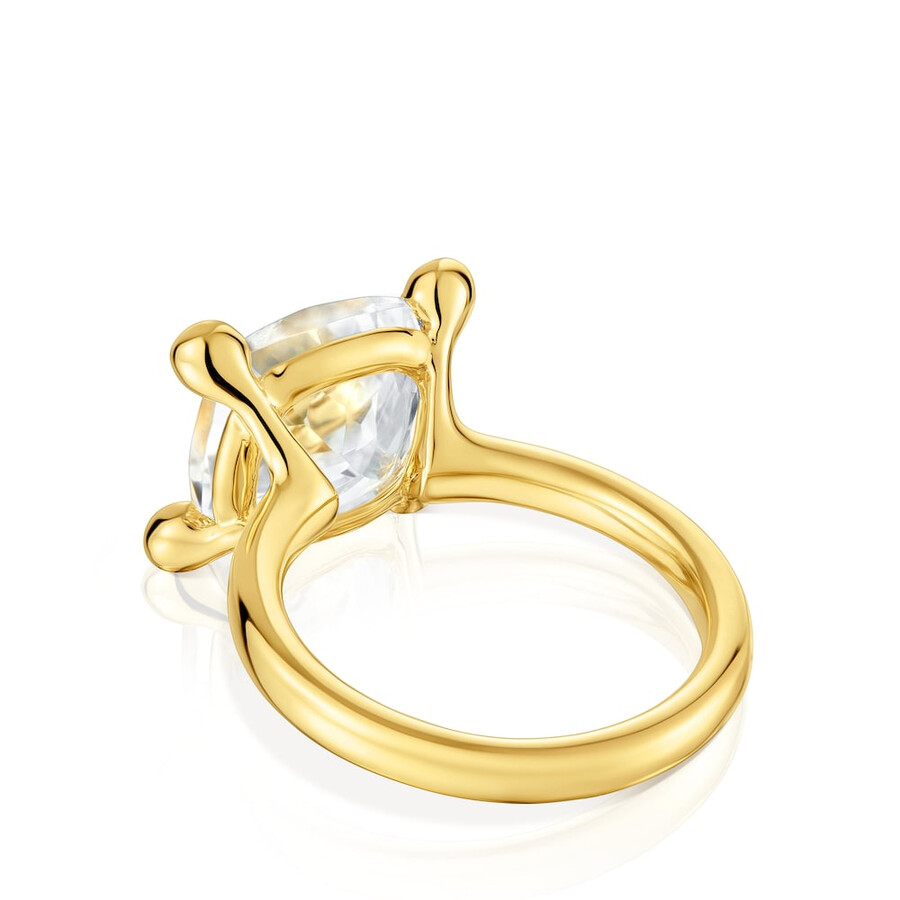anello medio placcato in oro 18kt su argento e quarzo ialino colore bianco