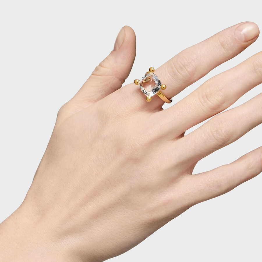 anello medio placcato in oro 18kt su argento e quarzo ialino colore bianco