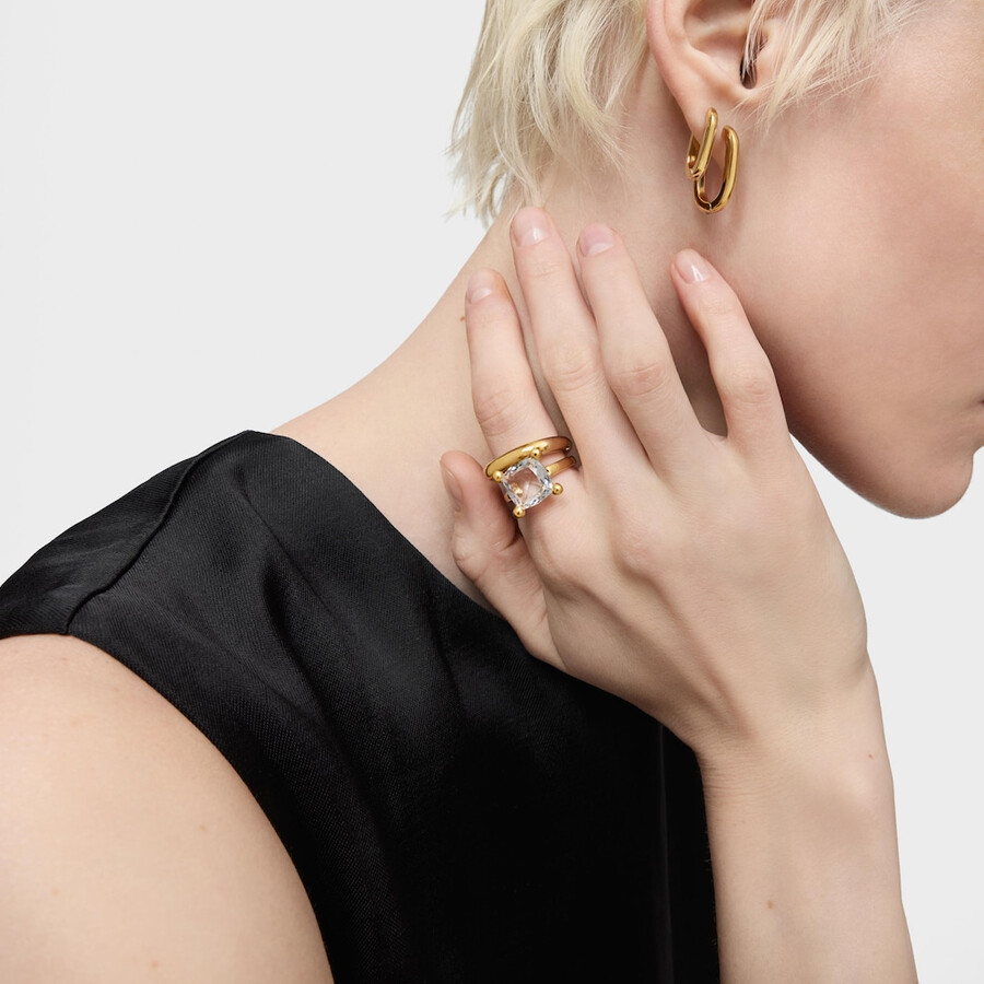 anello medio placcato in oro 18kt su argento e quarzo ialino colore bianco