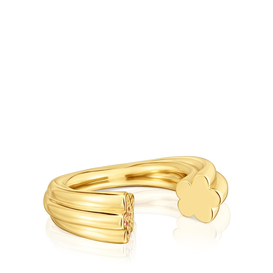 anello aperto in argento placcato oro 18kt con motivo floreale e rodoliti tous 1950