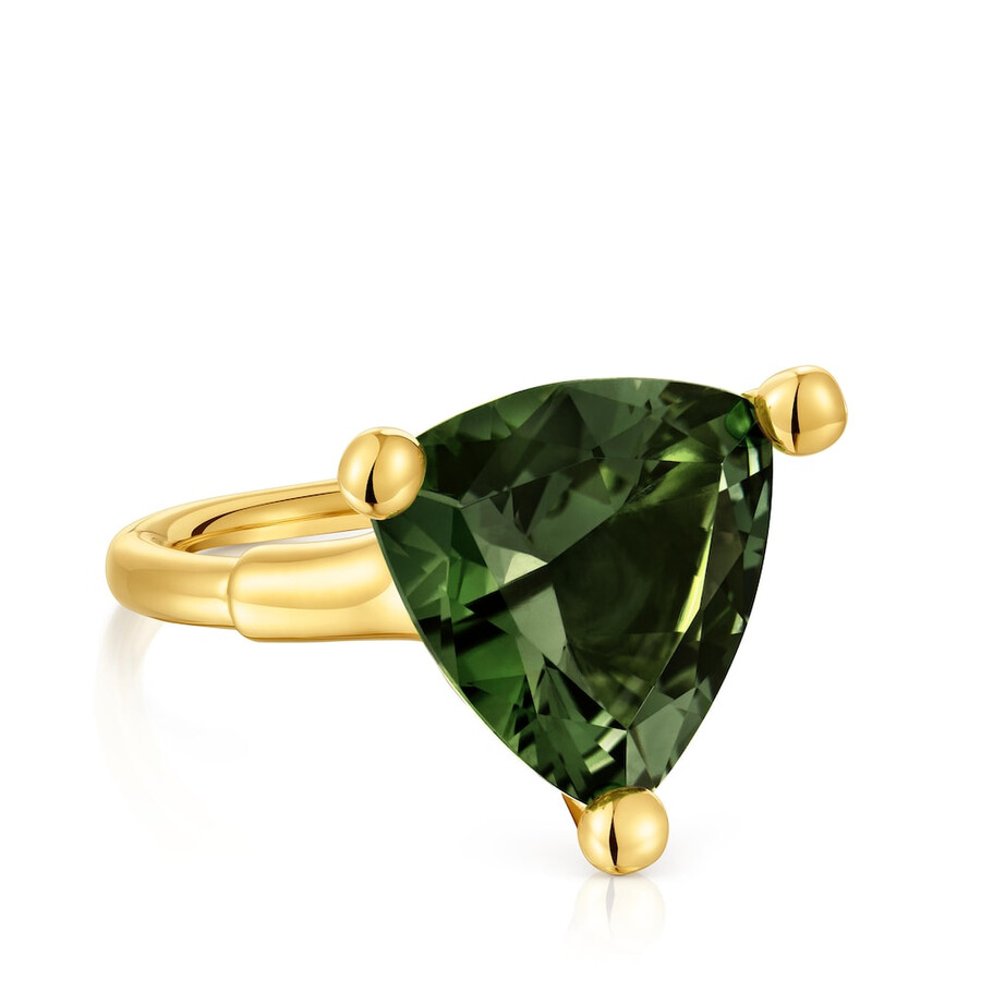 anello grande placcato oro 18kt su argento e spinello verde coltivato in laboratorio tous color lgg