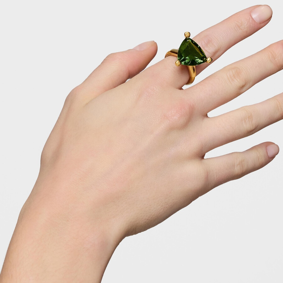 anello grande placcato oro 18kt su argento e spinello verde coltivato in laboratorio tous color lgg