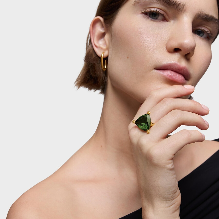 anello grande placcato oro 18kt su argento e spinello verde coltivato in laboratorio tous color lgg
