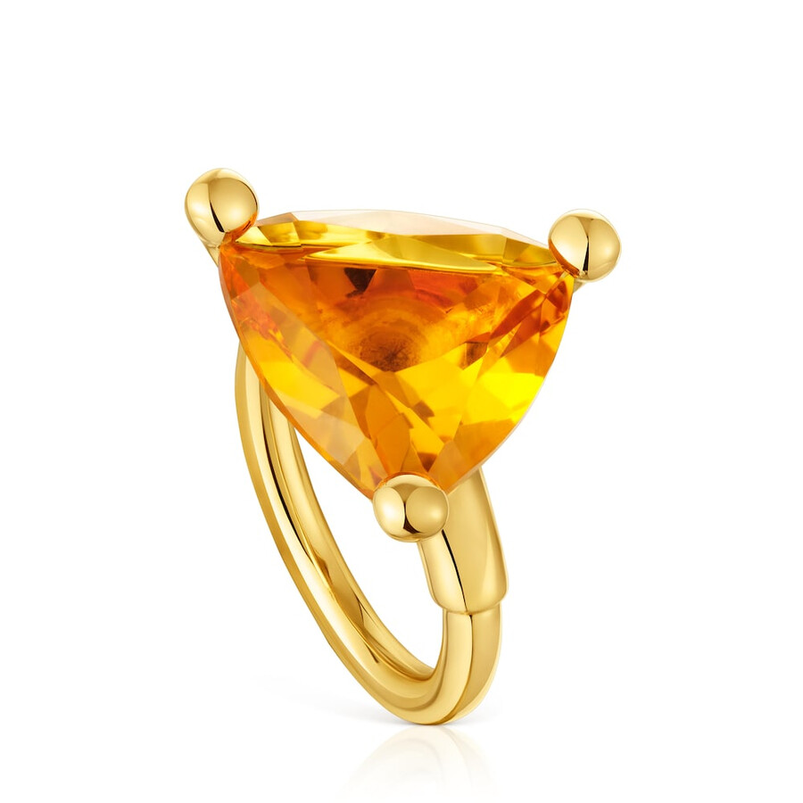 anello grande placcato oro 18kt su argento e citrino coltivato in laboratorio tous color lgg