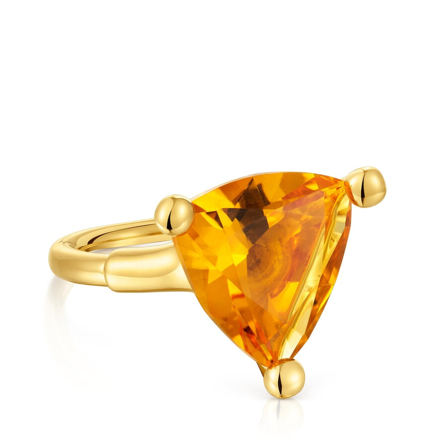 anello grande placcato oro 18kt su argento e citrino coltivato in laboratorio tous color lgg