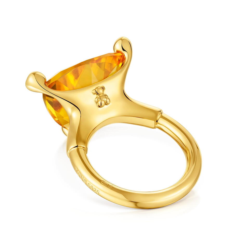 anello grande placcato oro 18kt su argento e citrino coltivato in laboratorio tous color lgg
