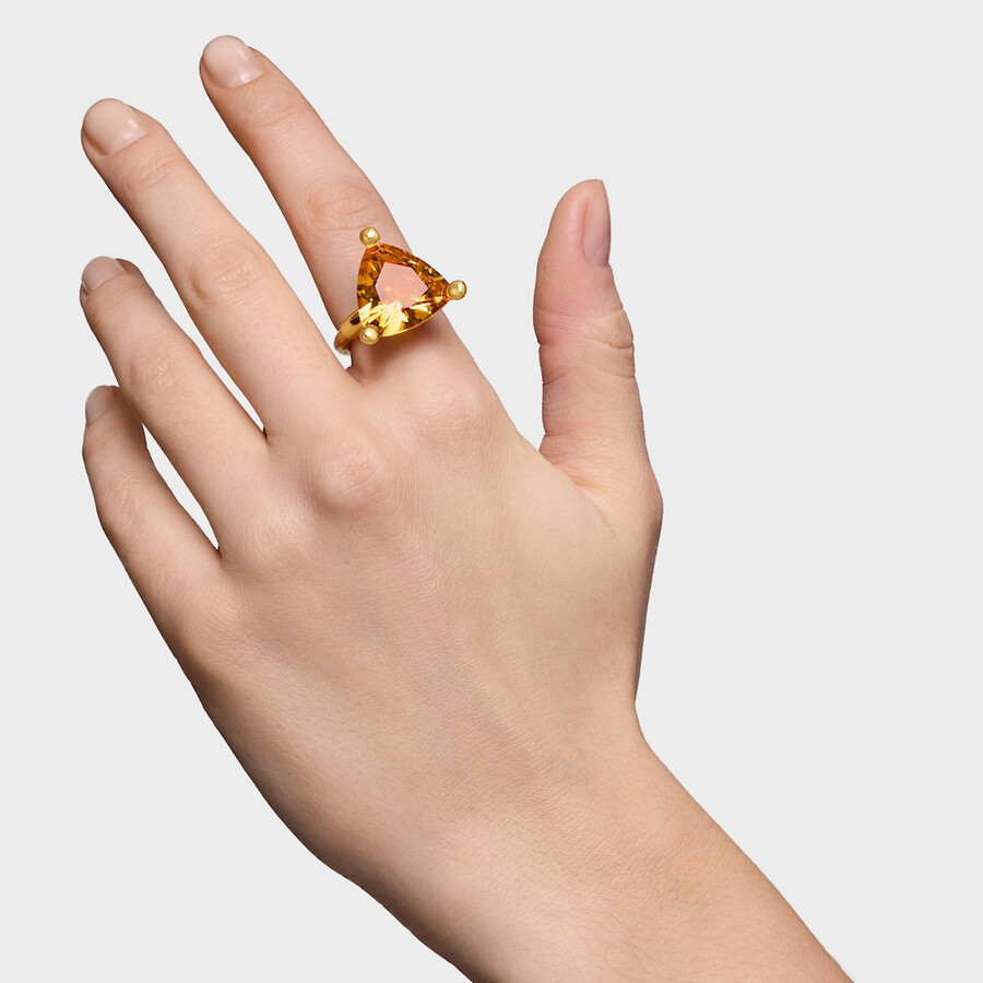 anello grande placcato oro 18kt su argento e citrino coltivato in laboratorio tous color lgg