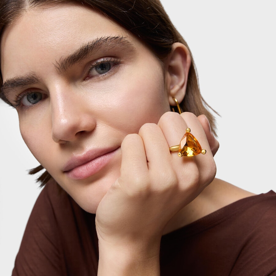 anello grande placcato oro 18kt su argento e citrino coltivato in laboratorio tous color lgg