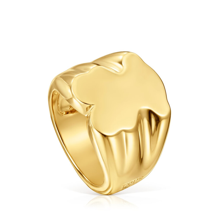 anello con sigillo a forma di orso da 15 mm con placcatura in oro 18 kt su argento sweet dolls