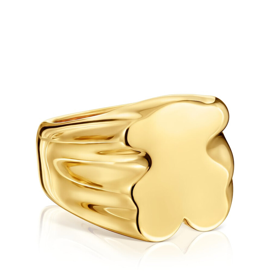 anello con sigillo a forma di orso da 15 mm con placcatura in oro 18 kt su argento sweet dolls