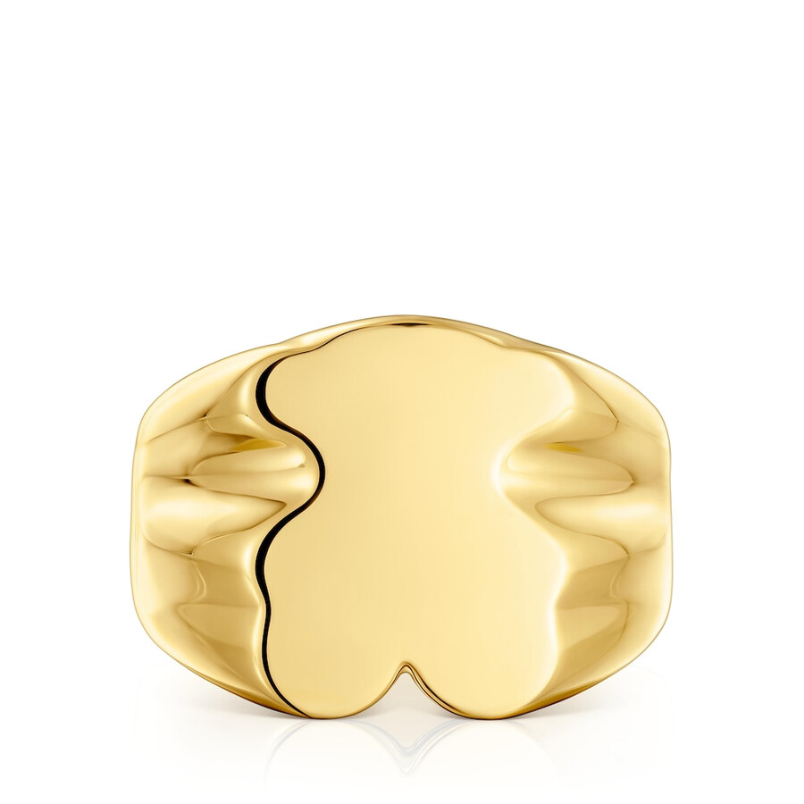 anello con sigillo a forma di orso da 15 mm con placcatura in oro 18 kt su argento sweet dolls