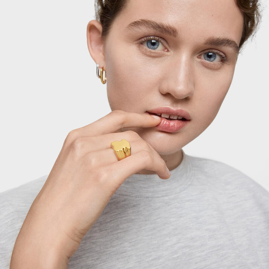 anello con sigillo a forma di orso da 15 mm con placcatura in oro 18 kt su argento sweet dolls
