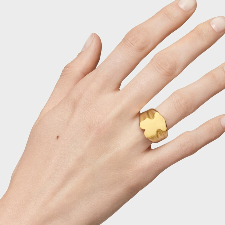 anello con sigillo a forma di orso da 15 mm con placcatura in oro 18 kt su argento sweet dolls