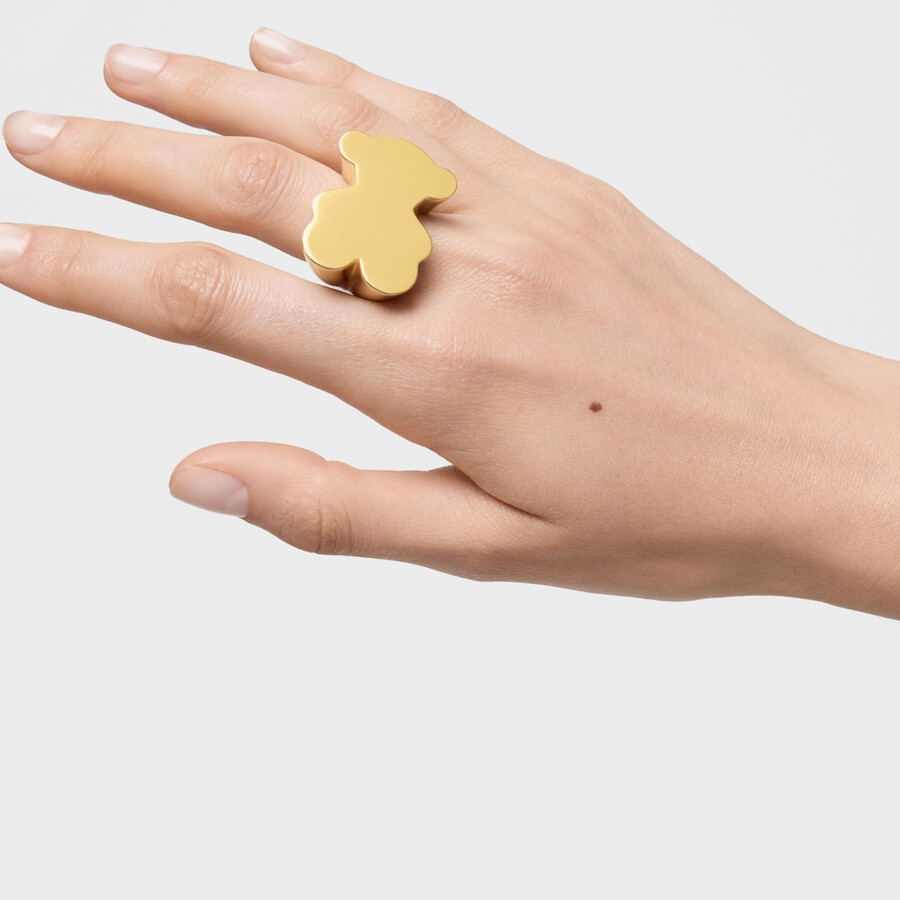 anello con sigillo a forma di orso da 30 mm con placcatura in oro 18 kt su argento sweet dolls