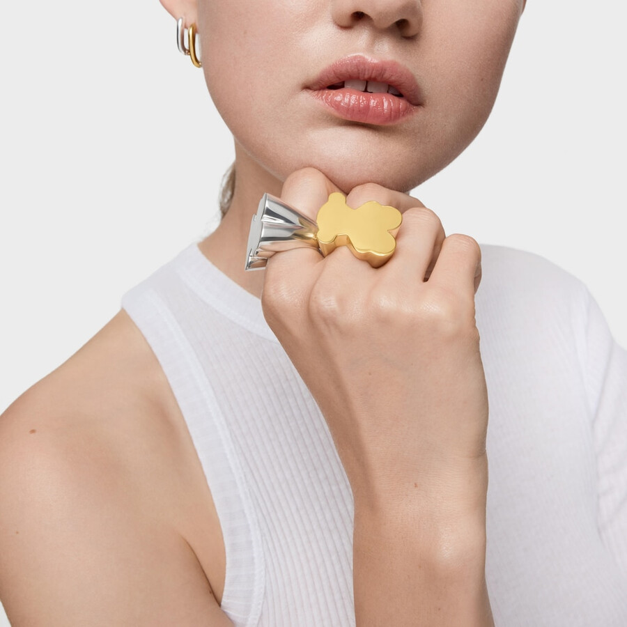 anello con sigillo a forma di orso da 30 mm con placcatura in oro 18 kt su argento sweet dolls
