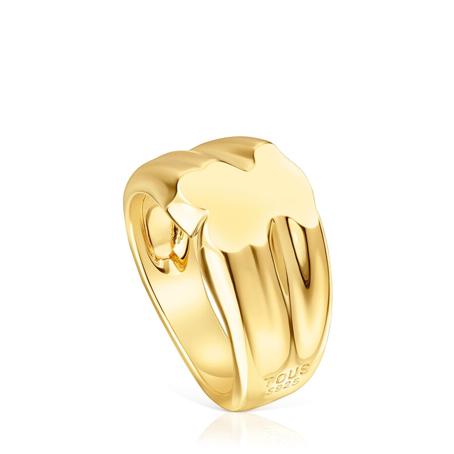 anello con sigillo a forma di orso da 10 mm con placcatura in oro 18 kt su argento sweet dolls