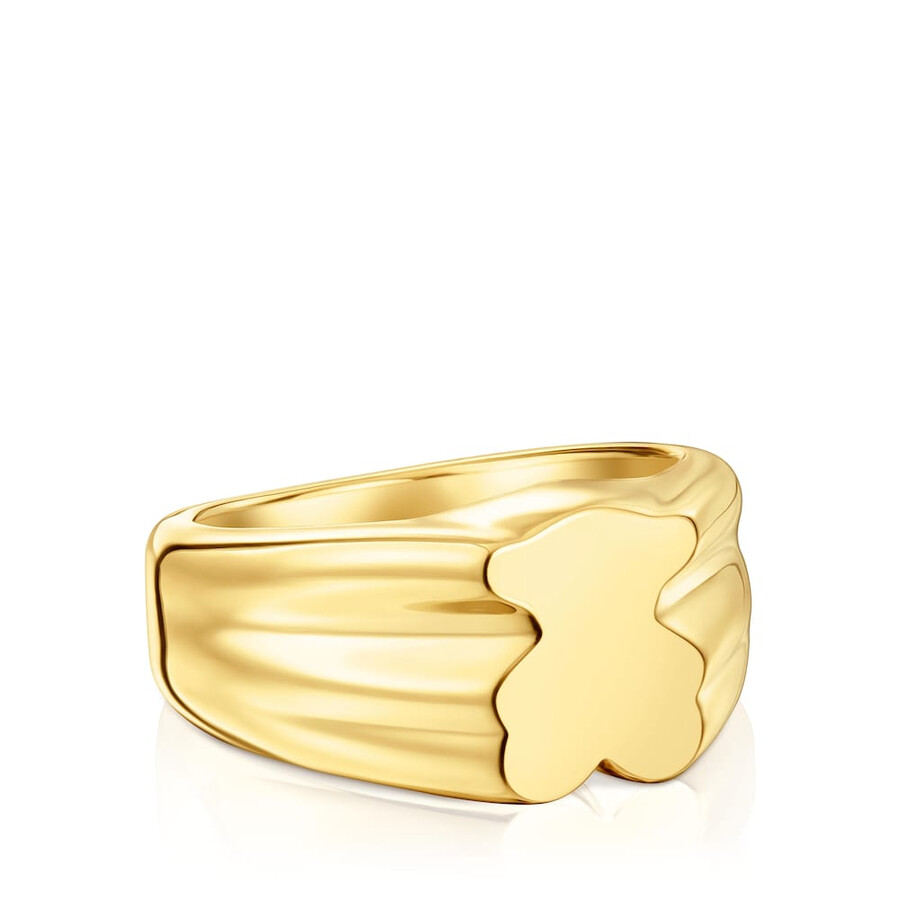 anello con sigillo a forma di orso da 10 mm con placcatura in oro 18 kt su argento sweet dolls