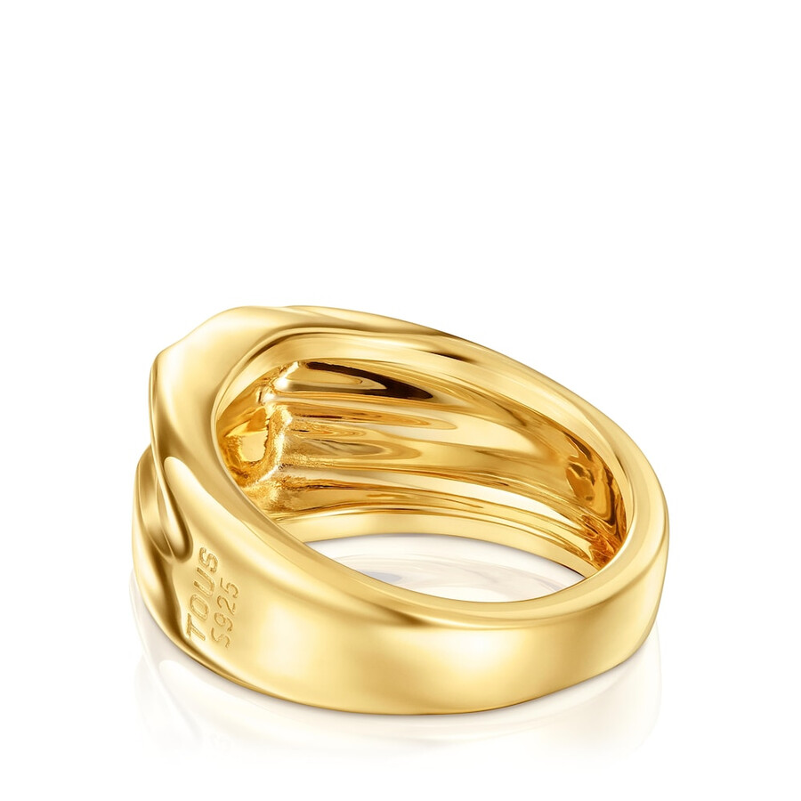 anello con sigillo a forma di orso da 10 mm con placcatura in oro 18 kt su argento sweet dolls