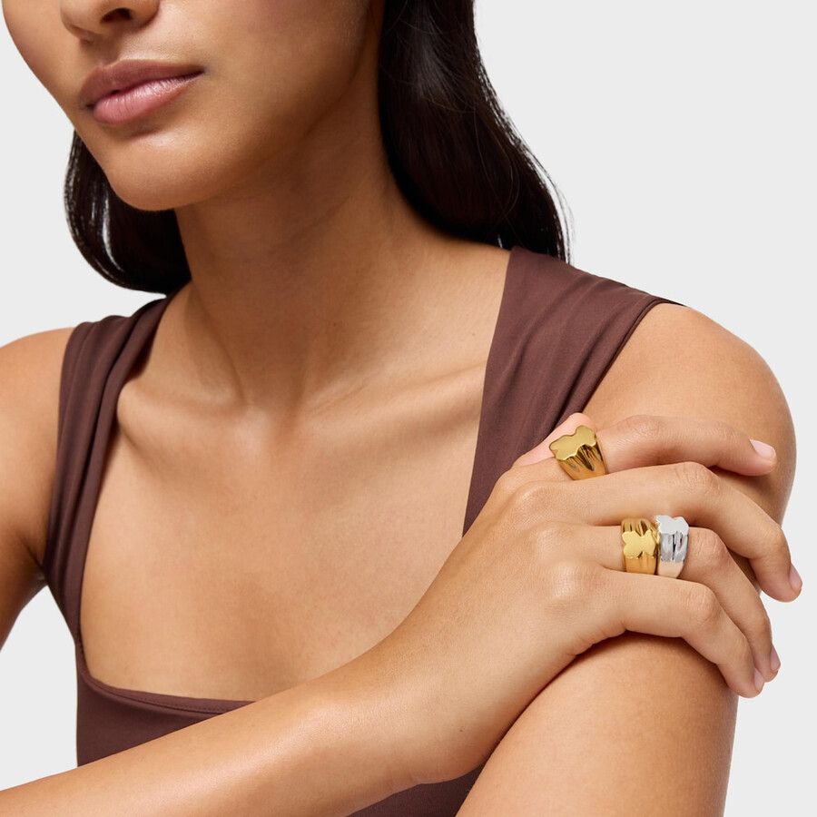 anello con sigillo a forma di orso da 10 mm con placcatura in oro 18 kt su argento sweet dolls