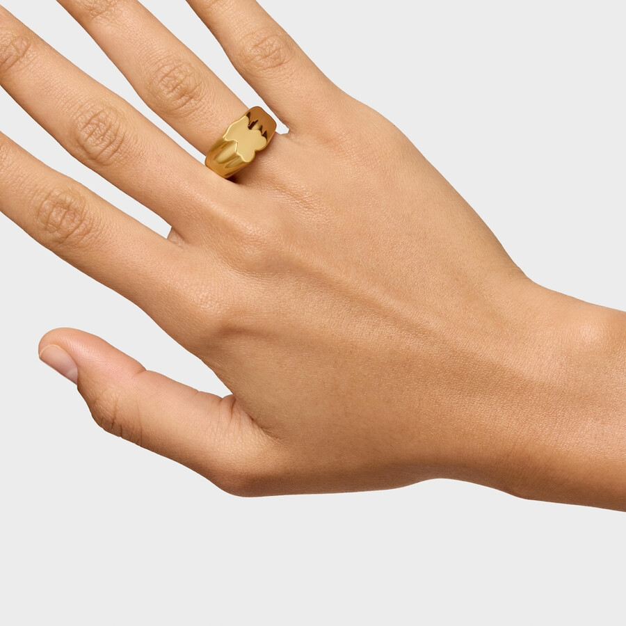 anello con sigillo a forma di orso da 10 mm con placcatura in oro 18 kt su argento sweet dolls
