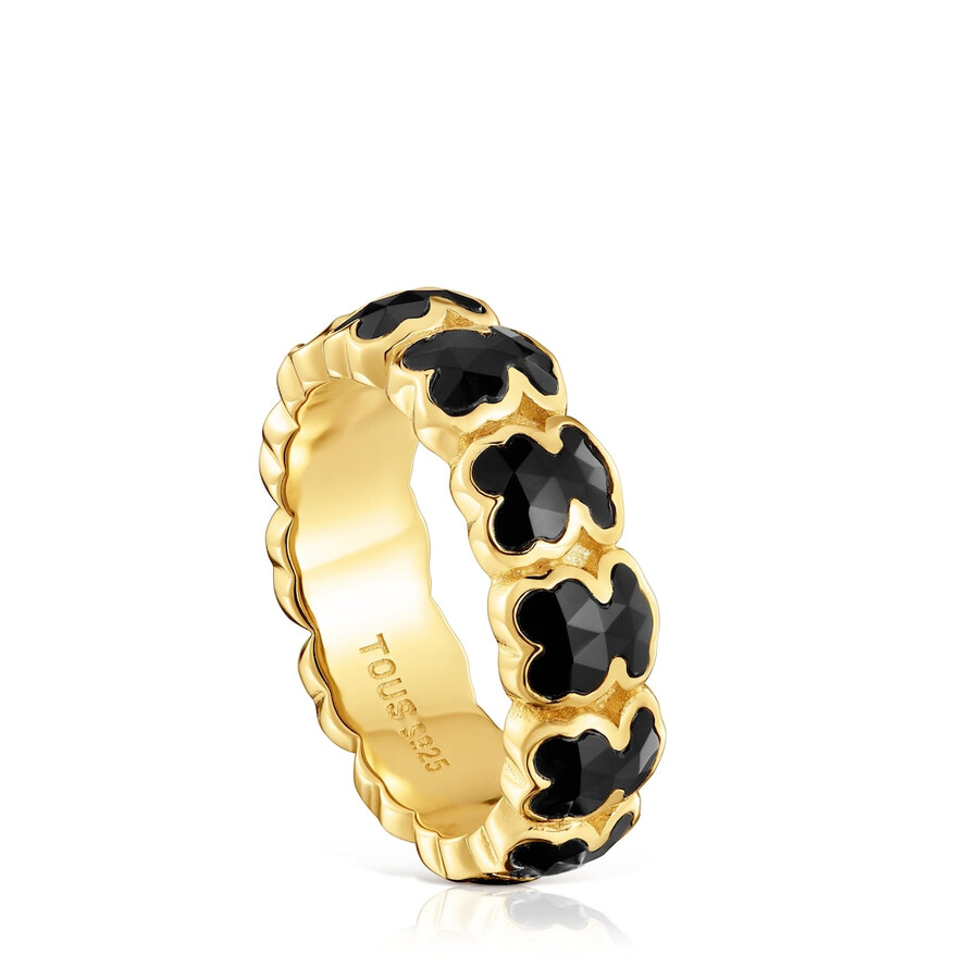 anello medio placcato oro 18kt su argento con orsi in onice tous icon color