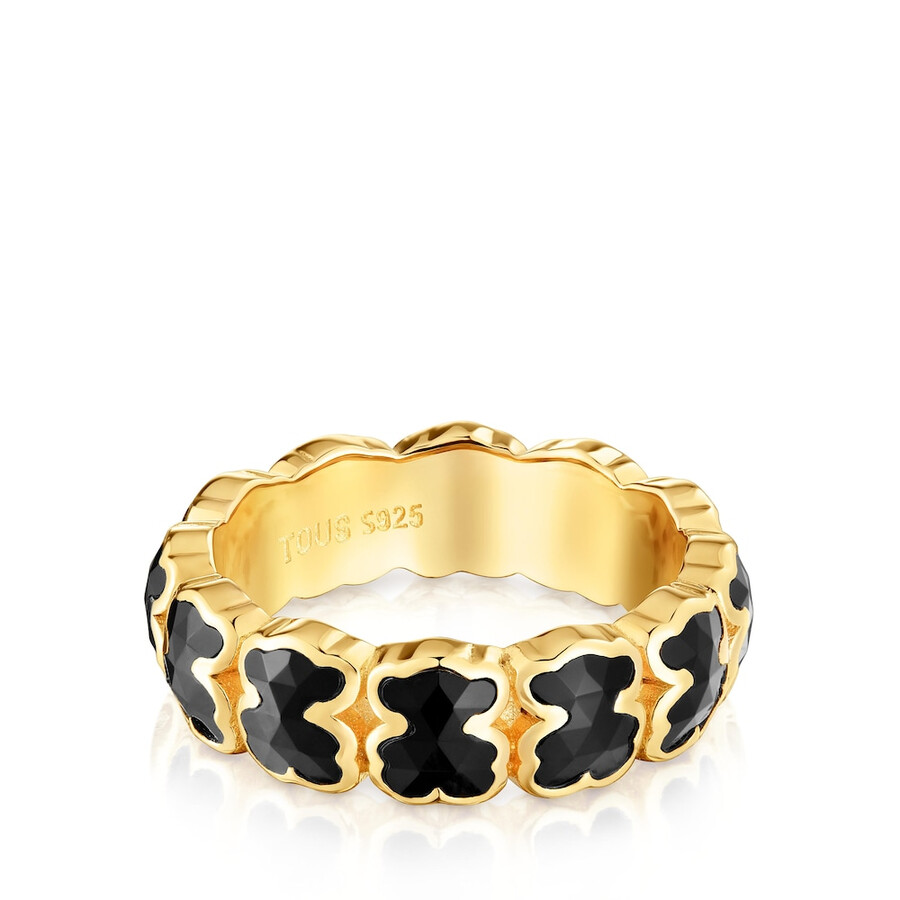 anello medio placcato oro 18kt su argento con orsi in onice tous icon color