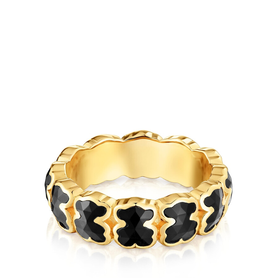 anello medio placcato oro 18kt su argento con orsi in onice tous icon color