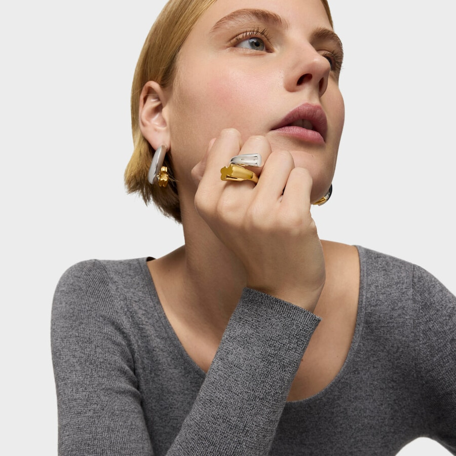 anello bicolore medio con motivi di orso e cuore tous 1950