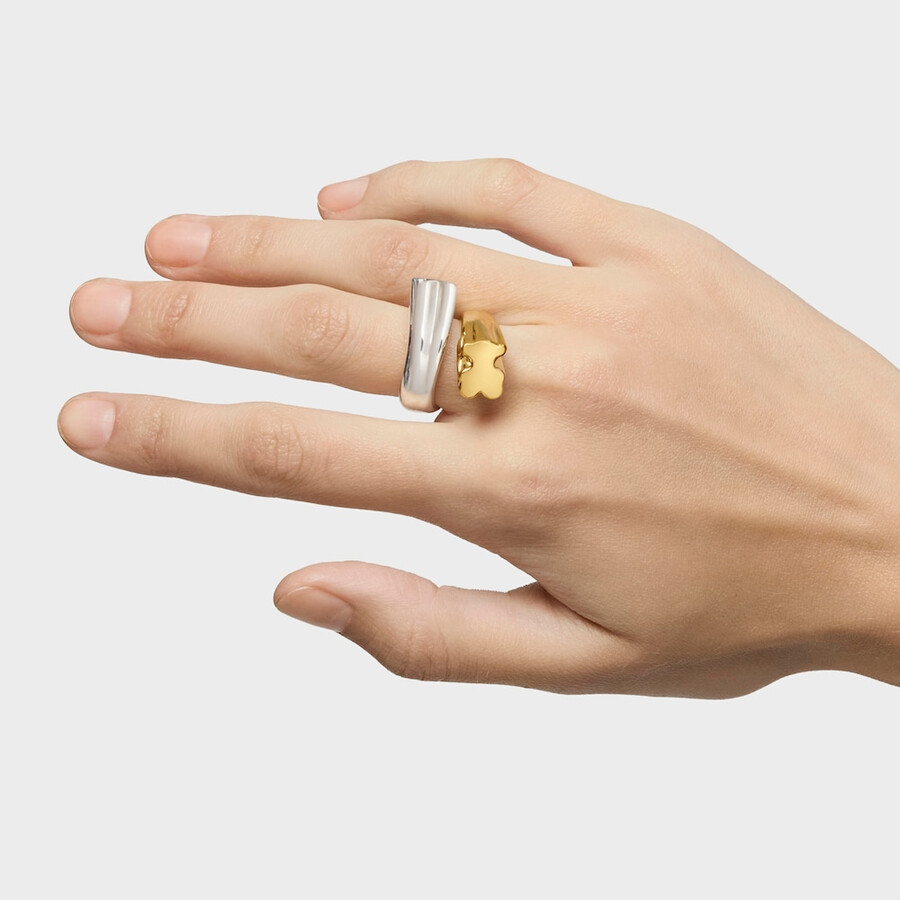 anello bicolore medio con motivi di orso e cuore tous 1950