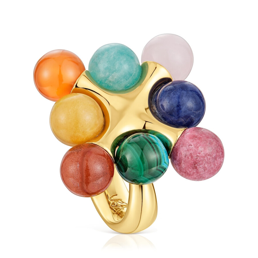 anello placcato oro 18kt su argento con pietre preziose multicolori tous x lea colombo
