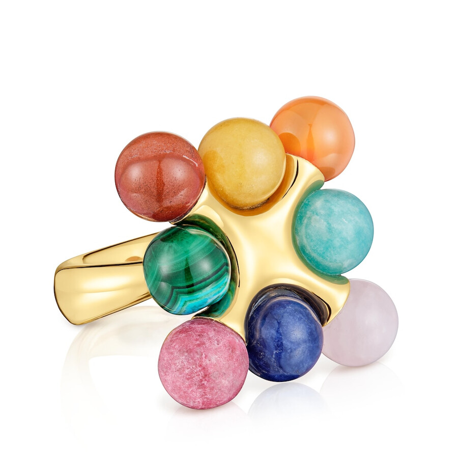anello placcato oro 18kt su argento con pietre preziose multicolori tous x lea colombo