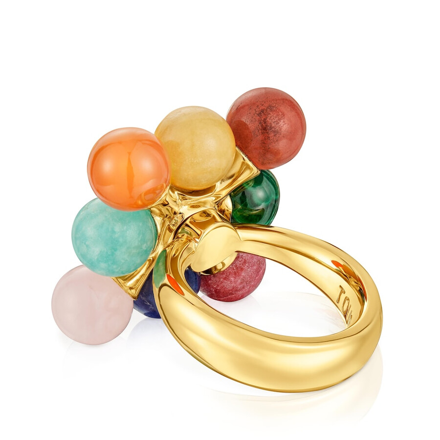 anello placcato oro 18kt su argento con pietre preziose multicolori tous x lea colombo