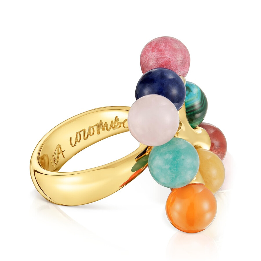 anello placcato oro 18kt su argento con pietre preziose multicolori tous x lea colombo