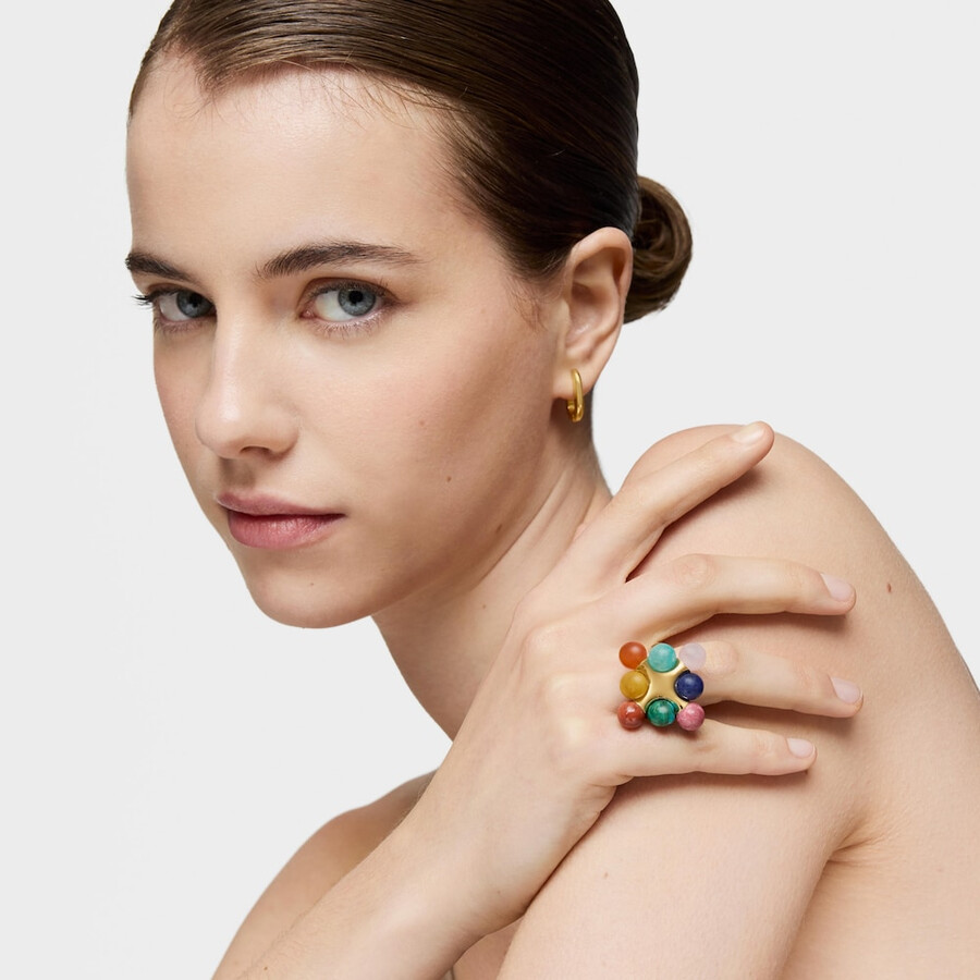 anello placcato oro 18kt su argento con pietre preziose multicolori tous x lea colombo